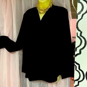 Eileen Fisher classic silk collarless blouse perfect L